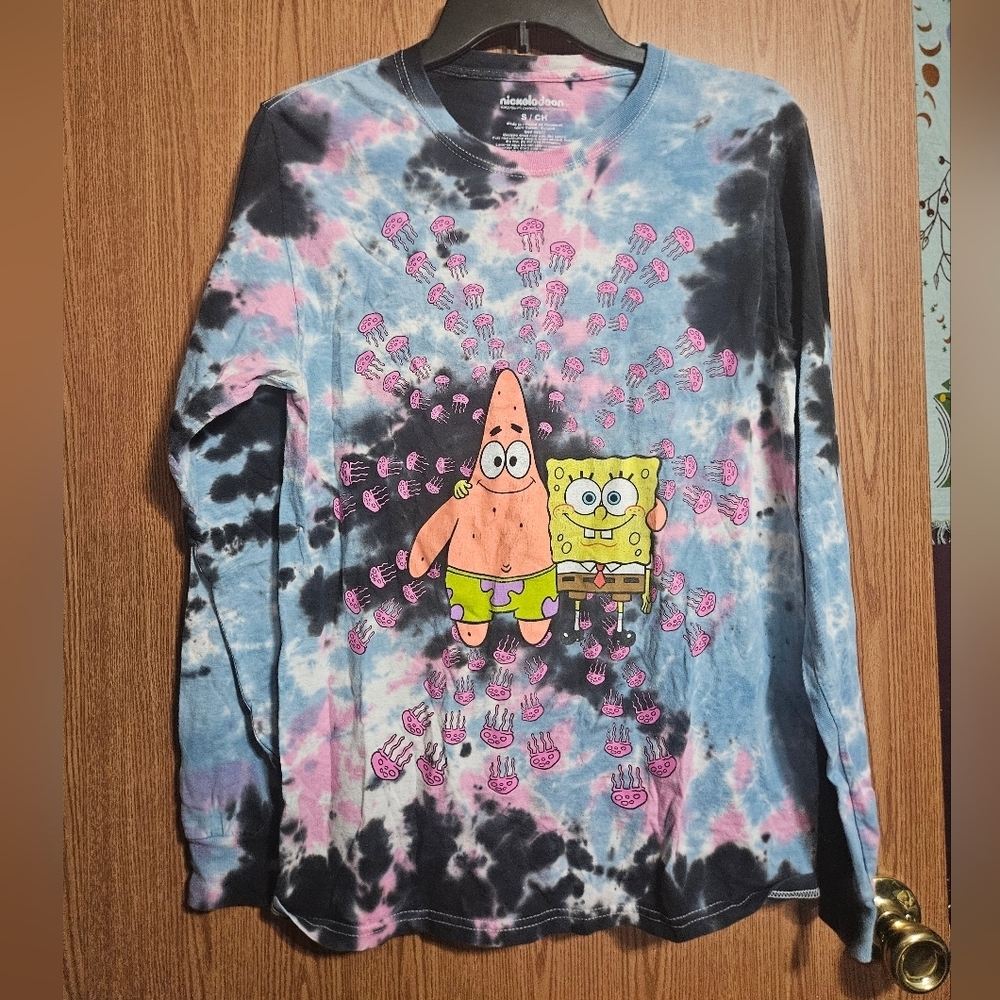 Nickelodeon Spongebob Tie Dye 100% Cotton Jellyfish Long Sleeve Tee!